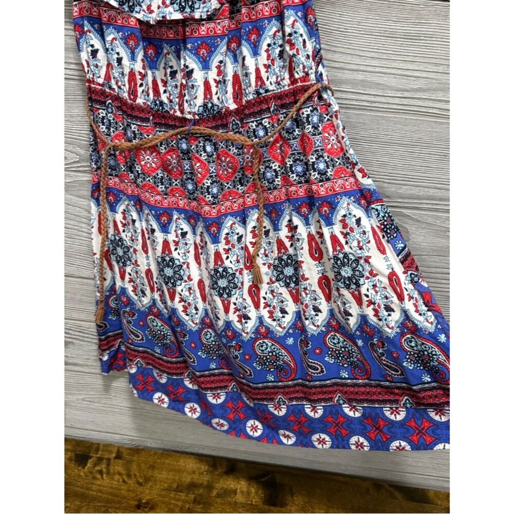 Boho Festival Peasant Mini Dress M Paisley USA Red White & Blue Western Coquette - Picture 4 of 9